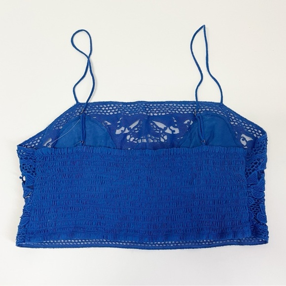 NEW Free People Bralette Womens Medium Blue Embroidered Lace Floral Smocked NWOT - Picture 3 of 9